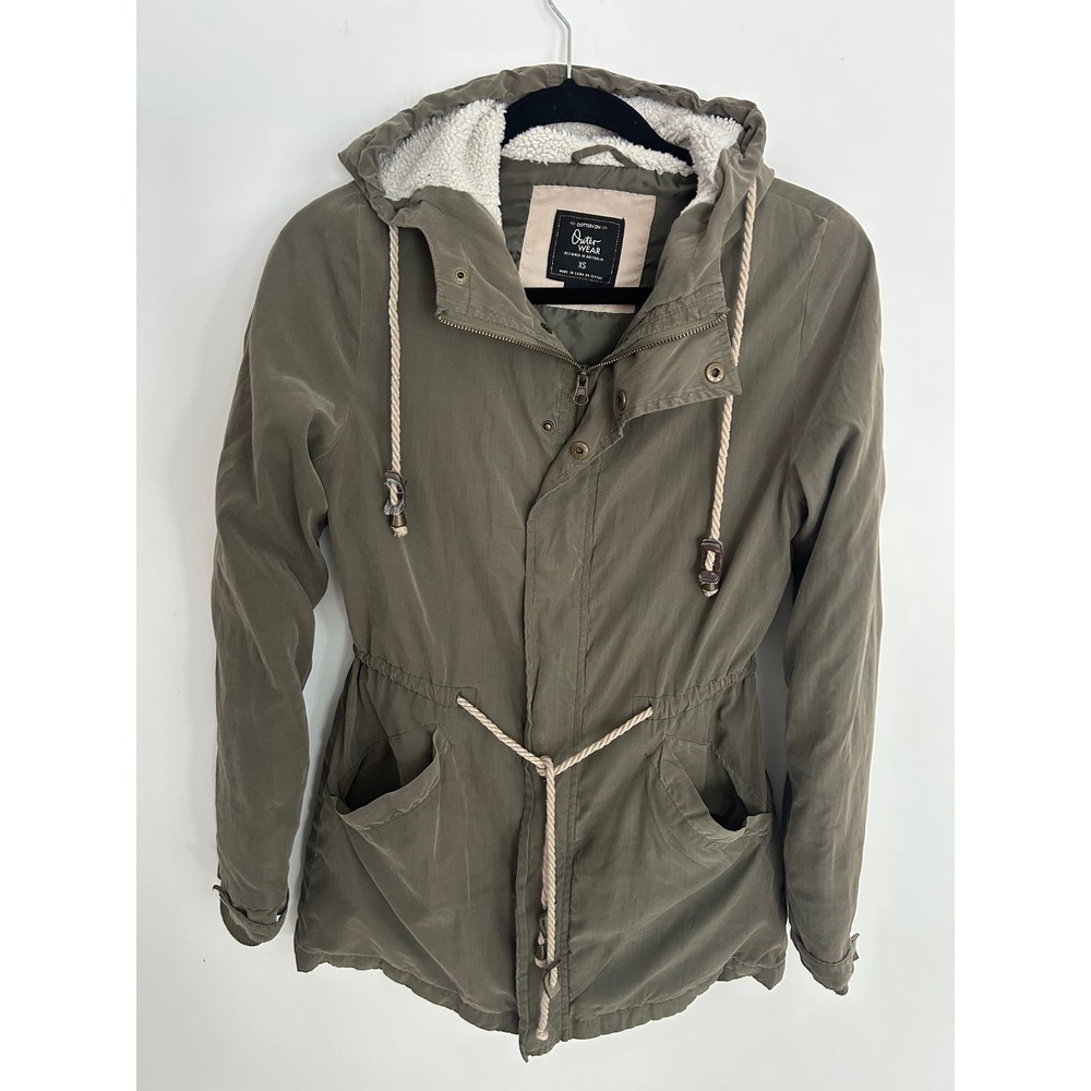 Cotton On Outerwear Olive Green Sherpa Lined Hooded Parka Jacket Womens XS